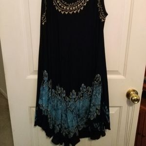 Blue Embroidered Summer Dress One Size